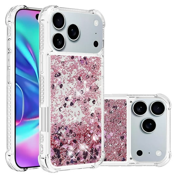Phone Case for iPhone 17 Pro Cover Sparkle Glitter Floating Liquid Quicksand Shockproof Soft Silicone TPU Bumper Protective Cover for iPhone 17 Pro Case, S1