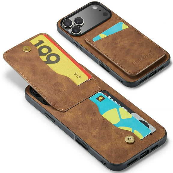 Phone Case for iPhone 17 Pro Max, Back Credit Card Holder Wallet Cover Study Kickstand PU Leather Magnetic Clasp RFID Blocking Case for iPhone 17 Pro Max Cases Women, Brown