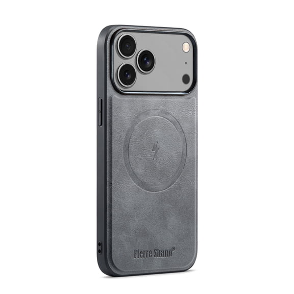 Phone Case for iPhone 17 Pro Max, Compatible with MagSafe, PU Leather Back Case, Vintage Protective Ultra Slim Shockproof Classic Durable Magnetic Phone Case for iPhone 17 Pro Max, Gray
