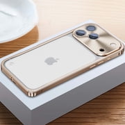 Phone Case For iPhone 17 Pro Max with Metal Camera Protection Frame, Sensitive Metal Buttons Metal Frame Shockproof Scratch-Resistant Translucent Slim Rugged Phone Case Cover,Gold