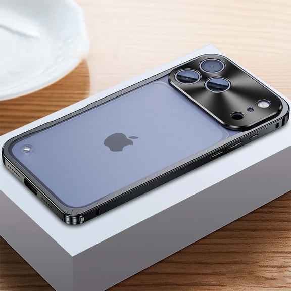 Phone Case For iPhone 17 Pro Max with Metal Camera Protection Frame, Sensitive Metal Buttons Metal Frame Shockproof Scratch-Resistant Translucent Slim Rugged Phone Case Cover,Black