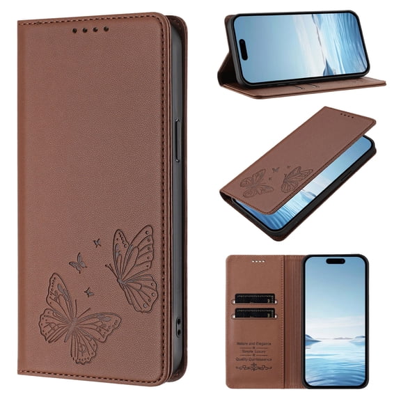 Phone Case for iPhone 17e / iPhone 16e / iPhone SE 2025 / iPhone SE4, PU Leather Case with RFID Block Card Slots Stand Magnetic Flip Wallet Cover, Brown