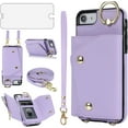 thumbnail image 1 of Phone Case for iPhone 7/8/SE 2020/2022 Wallet Cover with Screen Protector Ring Stand Card Holder Crossbody Strap Cell iPhone7 iPhone8 7s 8s i SE2020 SE2022 2/2nd/3/3rd Generation SE2 SE3 Women Purple, 1 of 13