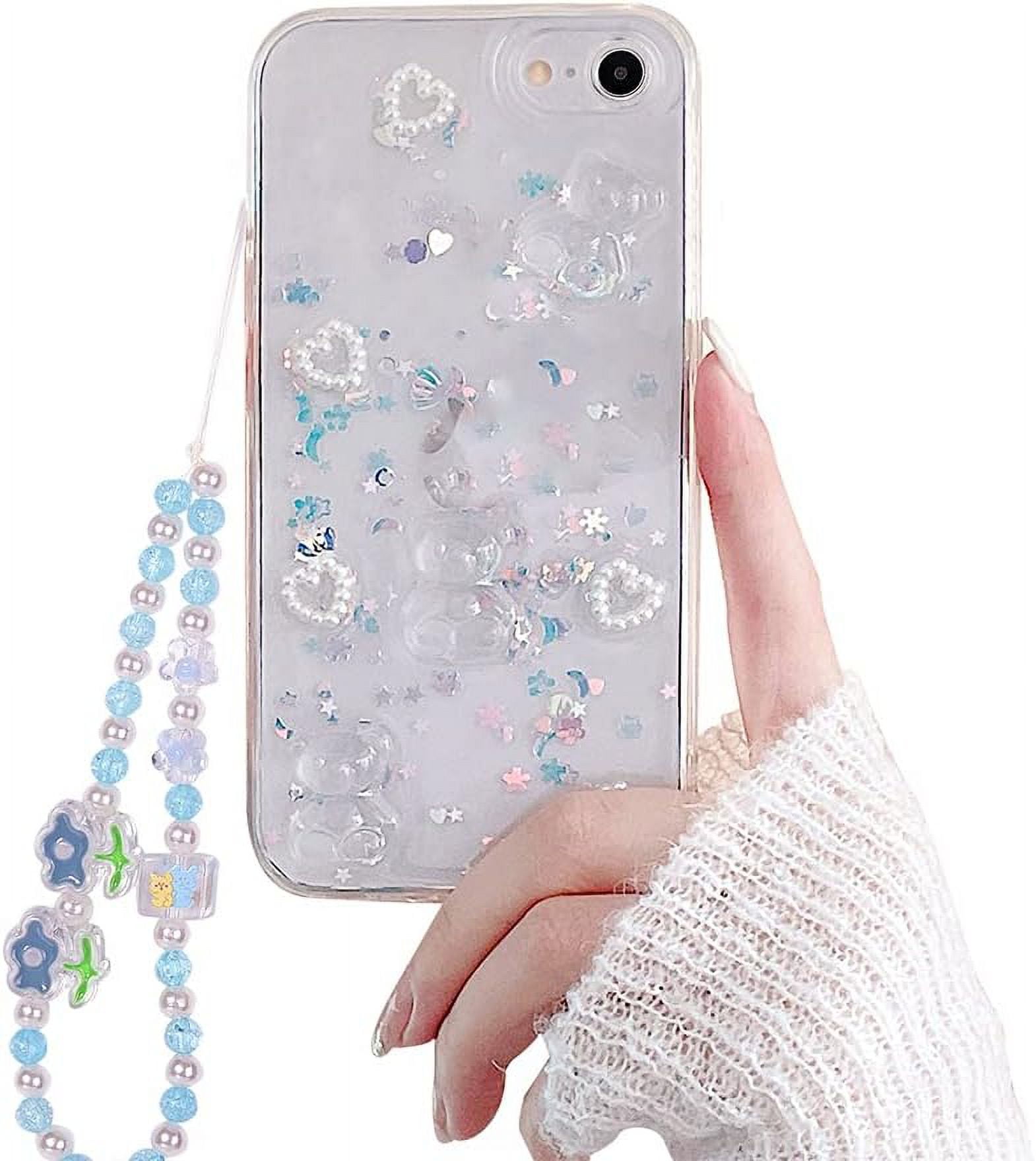 Phone Case for iPhone 7/8/SE with Phone Charm Chain Strap Cute 3D