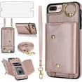 thumbnail image 1 of Phone Case for iPhone 7plus 8plus 7/8 Plus Wallet Cover with Screen Protector Ring Stand Card Holder Crossbody Strap Lanyard Leather Cell i Phone7s 7s + 7+ 8s 8+ Phones8 7p 8p Women Girl Men Rose gold, 1 of 13