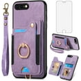 thumbnail image 1 of Phone Case for iPhone 7plus 8plus 7/8 Plus Wallet Cover with Screen Protector and Wrist Strap Lanyard RFID Card Holder Ring Stand Cell Accessories i Phone7s 7s + 7+ 8s 8+ Phones8 7p 8p Women Purple, 1 of 13