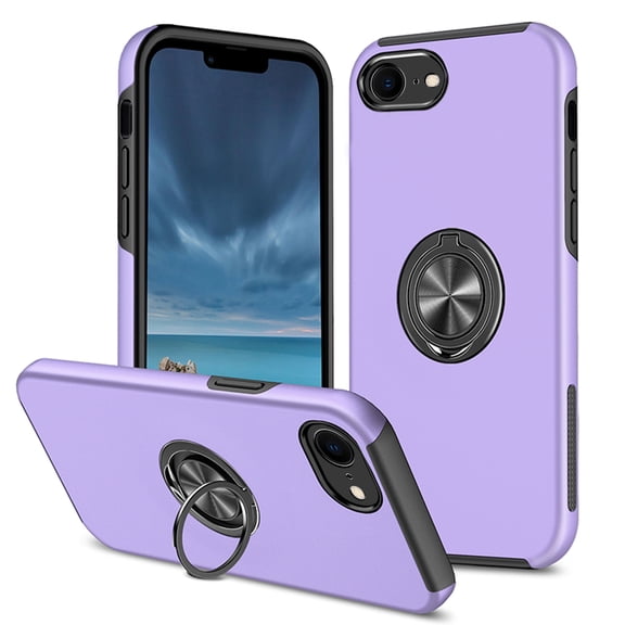Phone Case for iPhone 8 Plus / 7 Plus,[ Military Grade ] Drop Tested Protection Case with Magnetic Car Mount 360°Rotatable Ring Holder, 2-Layer Rugged Hybrid Hard PC Soft Rubber Cover, Purple
