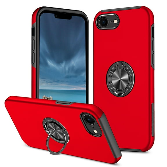 Phone Case for iPhone 8 Plus / 7 Plus,[ Military Grade ] Drop Tested Protection Case with Magnetic Car Mount 360°Rotatable Ring Holder, 2-Layer Rugged Hybrid Hard PC Soft Rubber Cover, Red