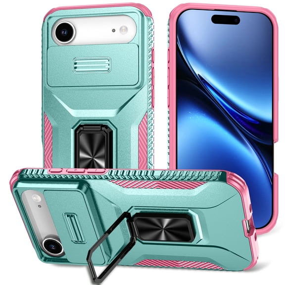 Phone Case for iPhone Air Case with Sliding Camera Cover, with 360° + 100° Free Rotation Metal Finger Ring Bracket, Fit Magnet Car Mount, 2 In 1 Case Cover for iPhone Air, Green