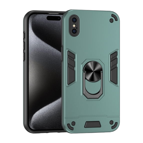 Phone Case for iPhone X/XS Hybrid Case with Ring Kickstand, Heavy Duty Protection Armor Case with Comfortable Grip Support Magnetic Car Mount for iPhone X/XS - Darkgreen