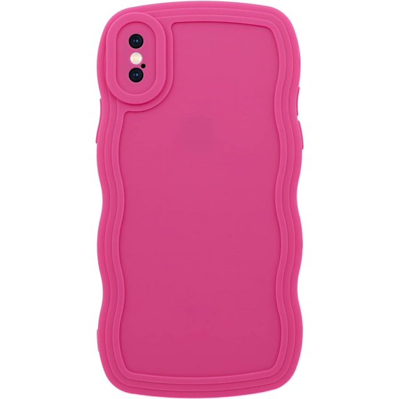 Phone Case for iPhone X/iPhone Xs, Solid Color Curly Wave Frame Soft TPU Bumpers Back Phone Cover for iPhone X/iPhone Xs (5.8 inch), Cute iPhone Case for Women Girls, Rose Red