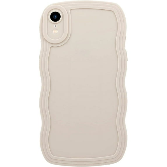 Phone Case for iPhone XR, Solid Color Curly Wave Frame Soft TPU Bumpers Back Phone Cover for iPhone XR (6.1 inch), Cute iPhone Case for Women Girls, White