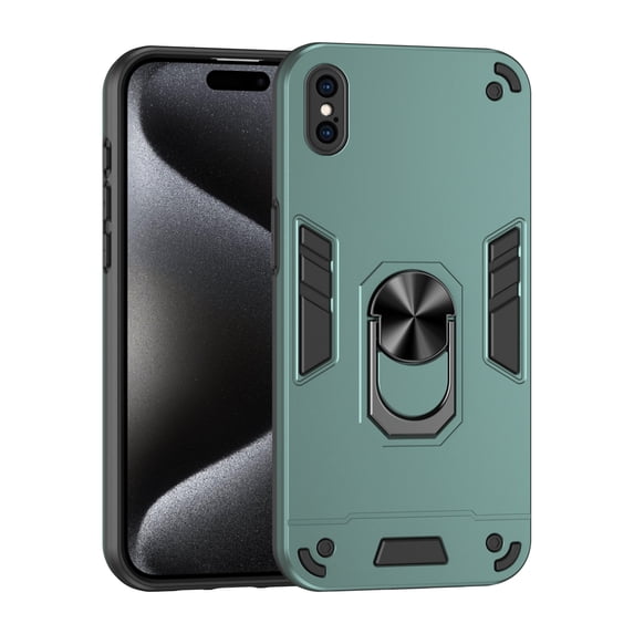 Phone Case for iPhone XS Max Hybrid Case with Ring Kickstand, Heavy Duty Protection Armor Case with Comfortable Grip Support Magnetic Car Mount for iPhone XS Max - Darkgreen