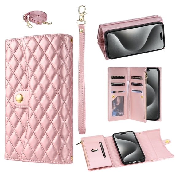 Phone Case for iPhone XS Max,Wallet Case Women 【RFID Blocking】 Crossbody Strap PU Leather Zipper with Wrist Lanyard Magnetic Flip Cover Credit Card Holder For iPhone XS Max, Rosegold