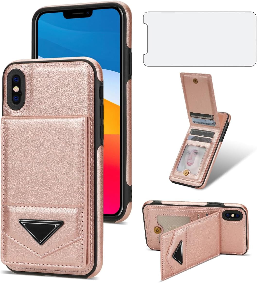 Phone Case for iPhone Xs Max Wallet Cover with Tempered Glass