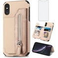 thumbnail image 1 of Phone Case for iPhone Xs Max Wallet Cover with Tempered Glass Screen Protector and Zipper Credit Card Holder Stand Leather Cell i X XR Xsmax 10x SX Xmax 10xs 10s 10 Plus Xmaxs Women Men Beige, 1 of 13
