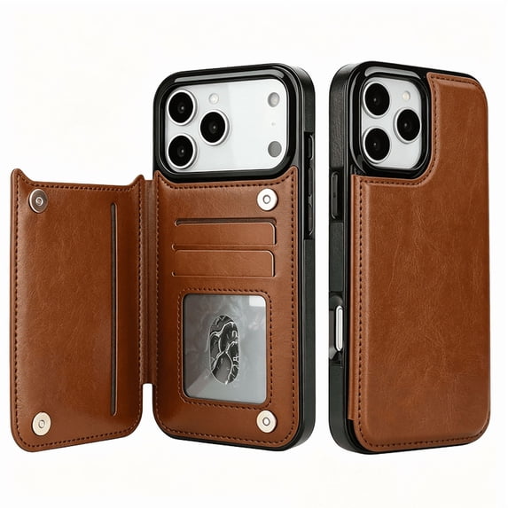 Phone Case with Card Holder, PU Leather Kickstand Wallet Case for iPhone 12 13 14 15 16 17 Pro Max Plus Air