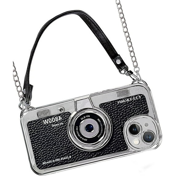 Phone Cases for iPhone 13 Pro Max, Cute Camera Design, 3D Vintage Camera Cover Phone Case with Wrist Strap & Long Lanyard (Black, iPhone 13 Pro Max)