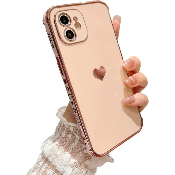 Phone Cases for iPhone 11 6.1" Cute Cases Plating Love Heart Side Print Design Luxury Screen Camera Protection Anti-Fall Shockproof Soft TPU Bumper Electroplated Silicone Cover
