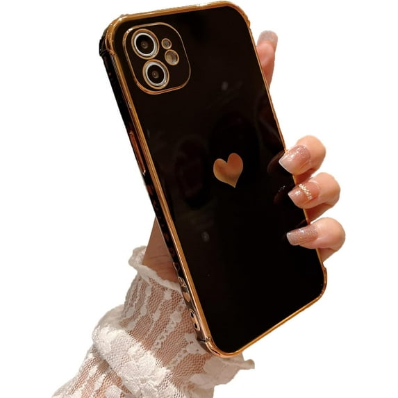 Phone Cases for iPhone 11 6.1" Cute Cases Plating Love Heart Side Print Design Luxury Screen Camera Protection Anti-Fall Shockproof Soft TPU Bumper Electroplated Silicone Cover