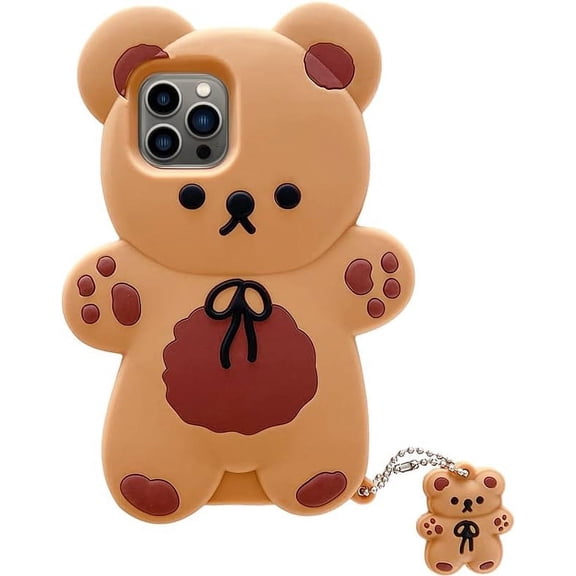 Phone Cases for iPhone 14 Plus for Women Girls, 3D Silicone Retro Classic Creative Soft Rubber Bumper Cover Cool Fun Thick Protective Case Apply to iPhone 14 Plus (Bowknot Bear)