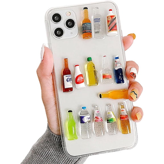 Phone Cases for iPhone 7 8 SE2020 SE2022 Case Clear, 3D Kawaii Camera Lens Protector Cover Phone Cases Silicone Compatible with iPhone 7/8 / SE2 / SE3 (Beer Bottles)