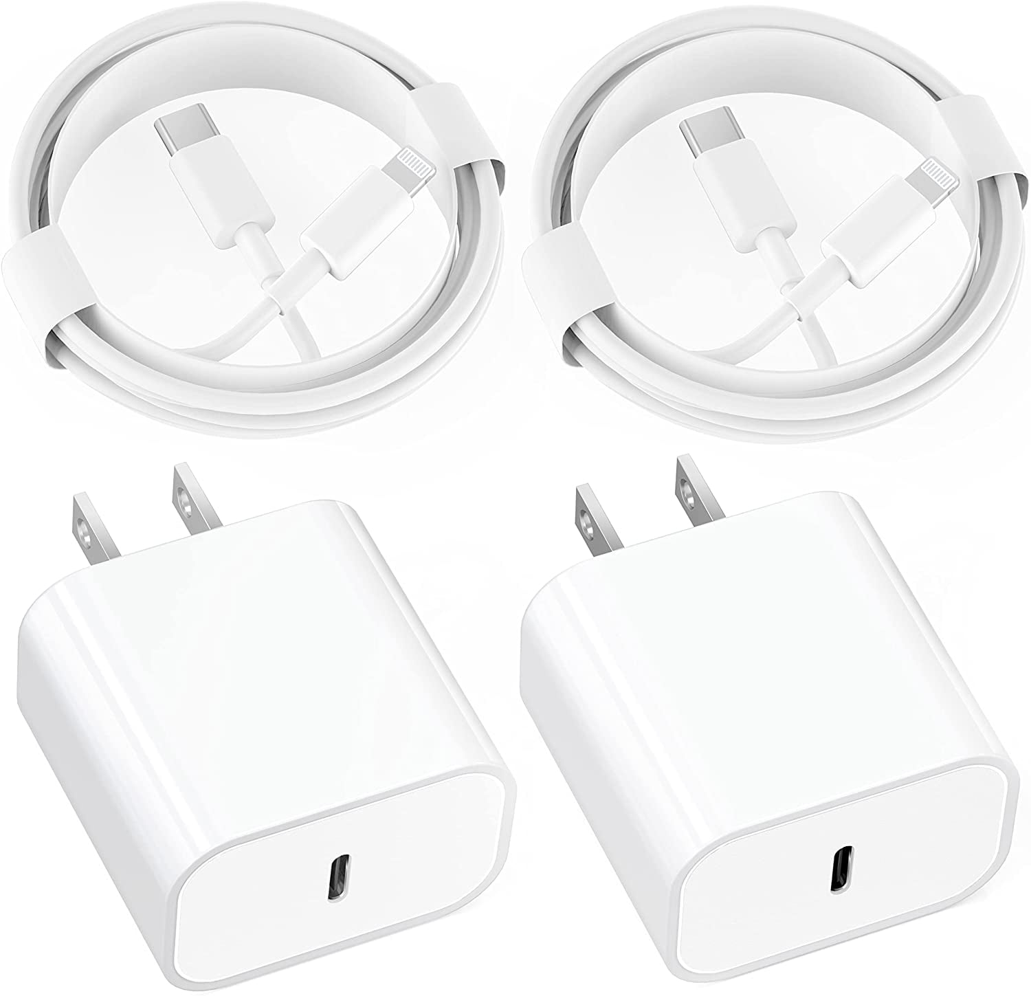 Necano Phone Charger, 20W USB-C Fast Block Plug, 2-Pack 3' Cable