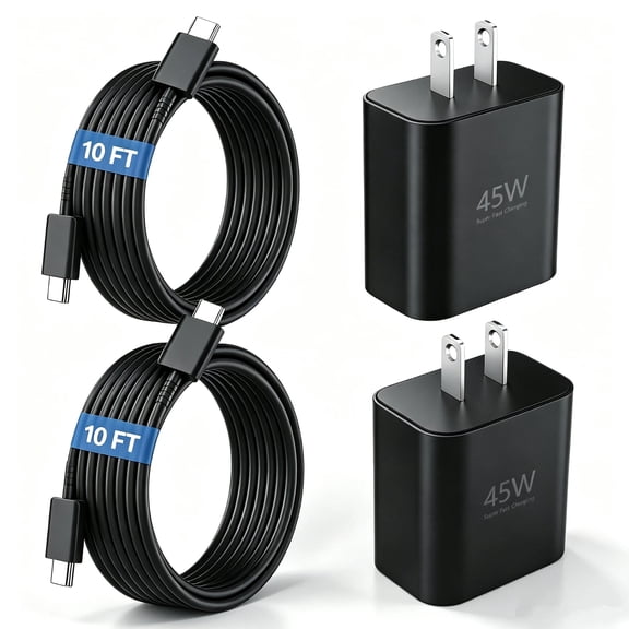 Phone Charger 45W USB C Fast Charger Type C, 2 Pack Samsung Super Fast Charging Wall Charger Block with 10FT Type C Charger Cable Cord for Android Phone Samsung Galaxy S26/S25 Ultra/S24+/S23 Ultra