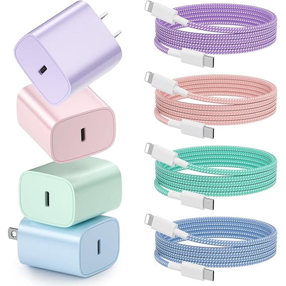 Phone Charger Fast Charging, 4 Pack 20W USB C Wall Charger Block with 6FT Charging Cable for Phone Fast Charger Compatible with Phone 14/14 Pro Max/13/13 Pro/12/12 Pro/11/11 Pro/XS, Pad and More