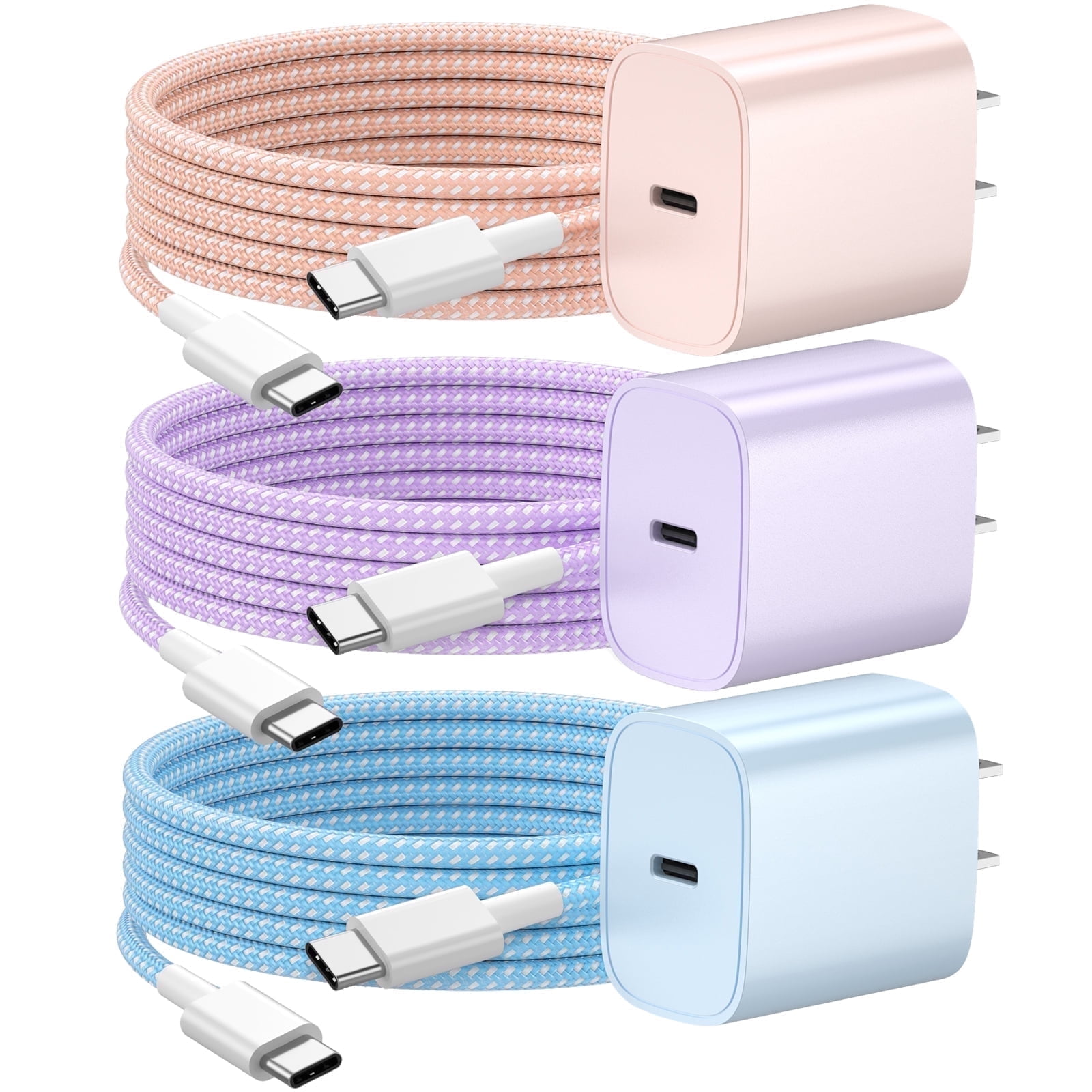 Phone Charger Fast Charging Type C Charger USB C Charger Block 3Pack 6FT Charging Cable for Phone Fast Charger Compatible with i-Phone 16/16 Plus/16 Pro/16 Pro Max/i-Phone 15/15 Pro Max/iPad and More