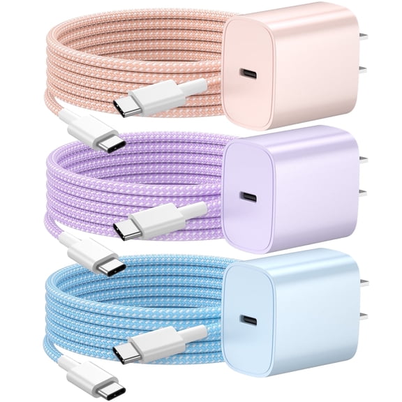 Phone Charger Fast Charging Type C Charger USB C Charger Block 3Pack 6FT Charging Cable for Phone Fast Charger Compatible with i-Phone 16/16 Plus/16 Pro/16 Pro Max/i-Phone 15/15 Pro Max/iPad and More