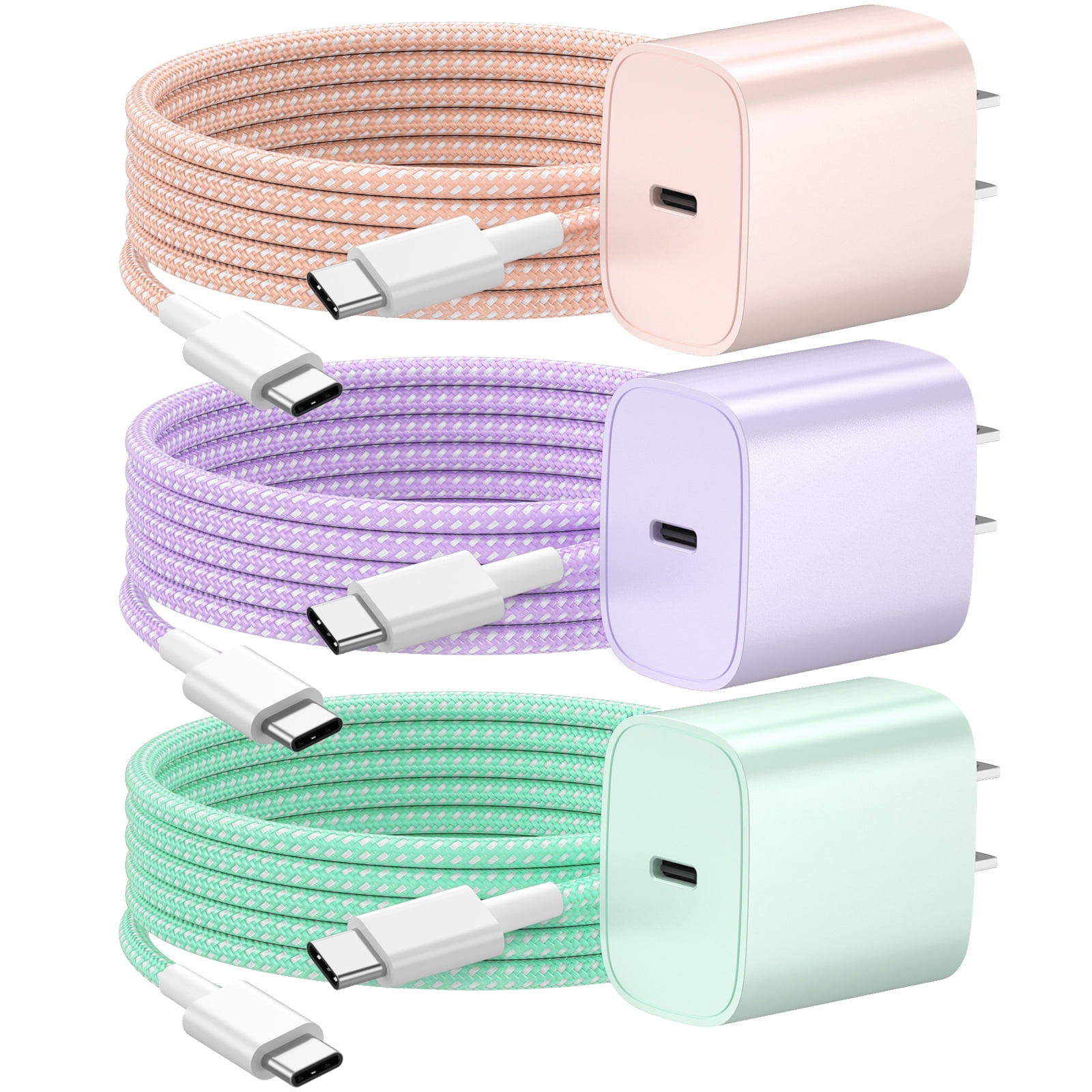 Phone Charger Fast Charging Type C Charger USB C Charger Block 3Pack 6FT Charging Cable for Phone Fast Charger Compatible with i-Phone 16/16 Plus/16 Pro/16 Pro Max/i-Phone 15/15 Pro Max/iPad and More