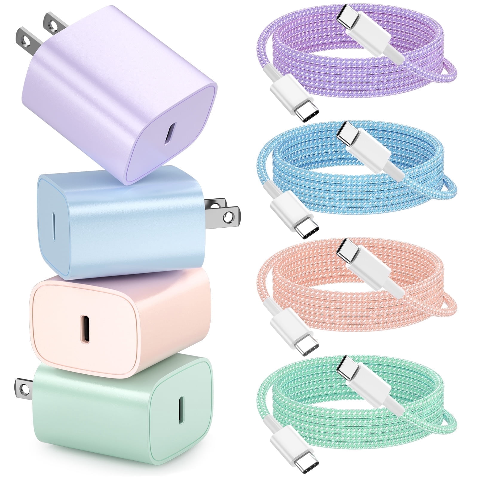 Phone Charger Fast Charging Type C Charger USB C Charger Block 4Pack 6FT Charging Cable for Phone Fast Charger Compatible with i-Phone 16/16 Plus/16 Pro/16 Pro Max/i-Phone 15/15 Pro Max/iPad and More