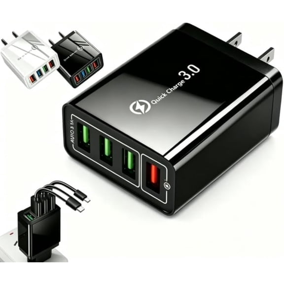 Phone Charger Multiple Charging Port 4-Port  Hub with Temp Control & Fast Charging, USB Plug Fast Charging Wall for Travel & Home
