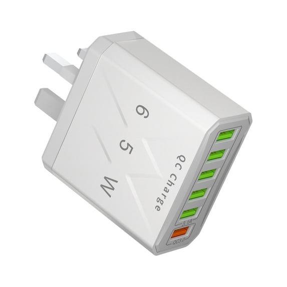 Phone Charger USB Wall Charger,6-Port Fast Charging Block with Smart Temperature Control,Universal Phone Charger Compatible with All Smartphones,Adapters (White)