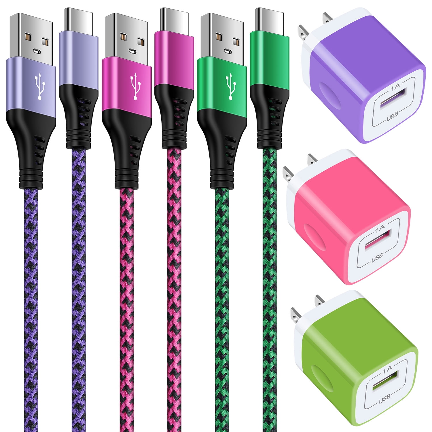 Type C Charger Fast Charging Cable 6ft 6 feet,3PACK HopePow Usb A to Usb C Cable 6ft Charging Cable Android Charger Block High Speed Phone Charger Cord Type C Fast Charging,Multicolor
