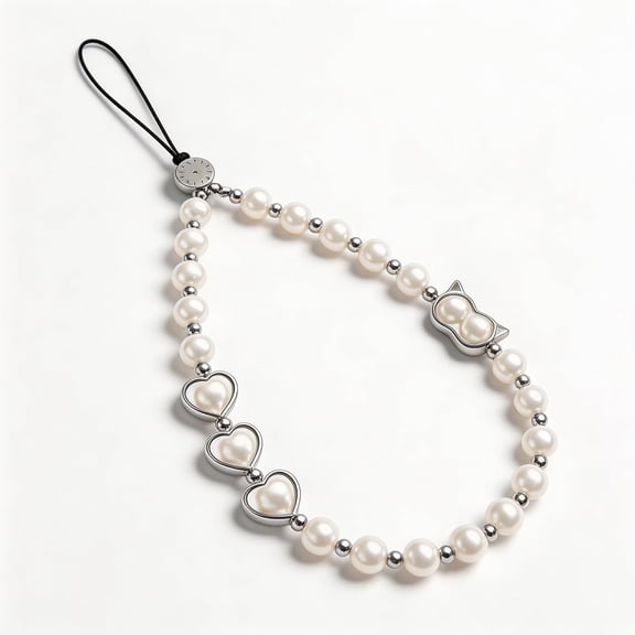 Phone Charm Beaded Strap Cute Cell Phone Wrist Straps String Accessories Hand Aesthetic Lanyard Wristlet Chain for iPhone 17 Pro Camera Case AirPods Bags Keychains Women Girls Classic Pearl