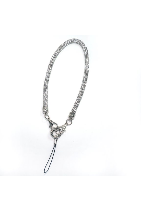 Phone Charm Chain Diamond Wrist strap Rhinestone Bling Glitter Lanyard String Bracelet Keychain Ring Hook Cute Fashion for Women,Sliver+White
