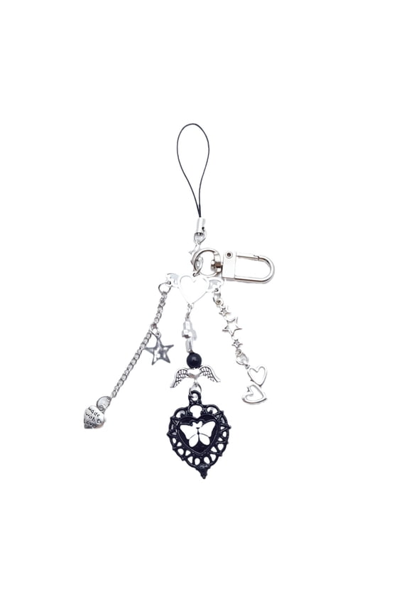 Phone Charm Strap Keychain Cute Keychain Lanyard String Black Heart Chain Backpack Pendant Y2K for Women Girl