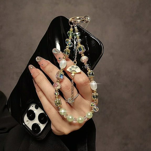 Phone Charm String Phone Chain Strap Cute Keychains Beaded Phone Strap Cell Phone Charms Beaded Lanyard Creative Crystal Fan Pendant