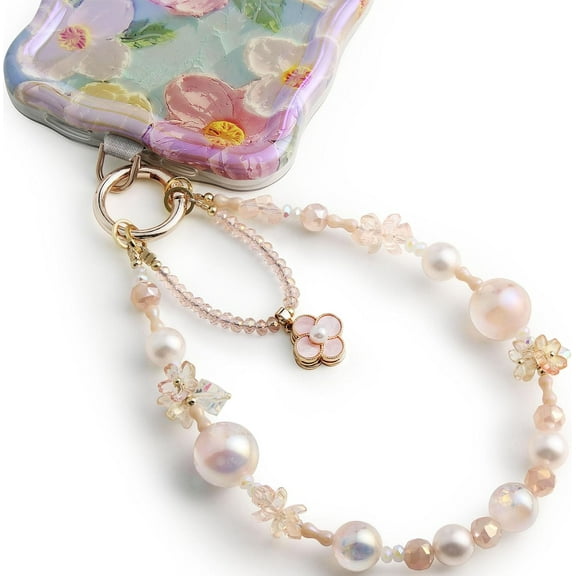 Phone Charm for Women, Anti-Theft Phone Wrist Strap Hands-Free & Beaded Chain, Detachable Cell Phone Lanyard with Tether Tab