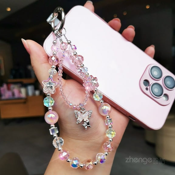 Phone Charm for Women, Anti-Theft Phone Wrist Strap Hands-Free & Beaded Chain, Detachable Cell Phone Lanyard
