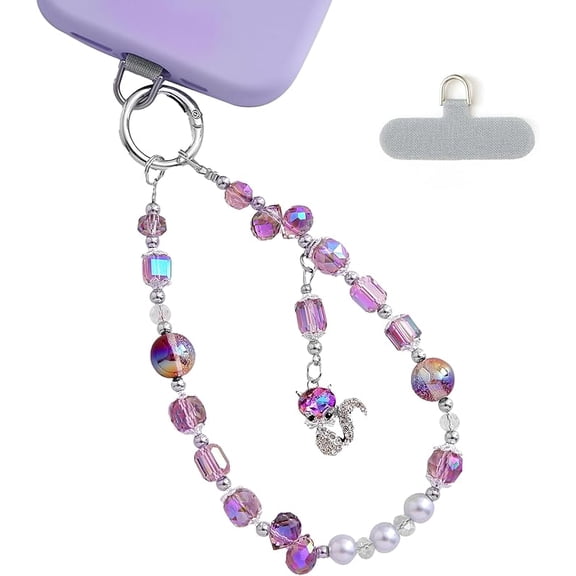Phone Charm with Beaded Crystals, Anti-Theft Phone Strap, Hands-Free & Detachable Cellphone Lanyard, Cellphone Chain Wristlet with Tether Tab