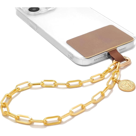 Phone Charm with Metal Chain Phone Grip Strap Detachable Lanyard Hands-Free Wrist Strap Chain for Women