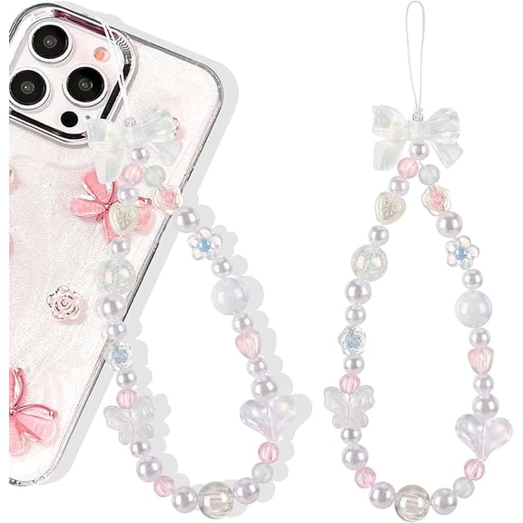 Phone Charms Strap Bow Heart Beads Charm Strap Universal Lanyard Chain String for Phone Case