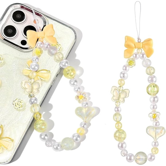Phone Charms Strap Bow Heart Beads Charm Strap Universal Lanyard Chain String for Phone Case