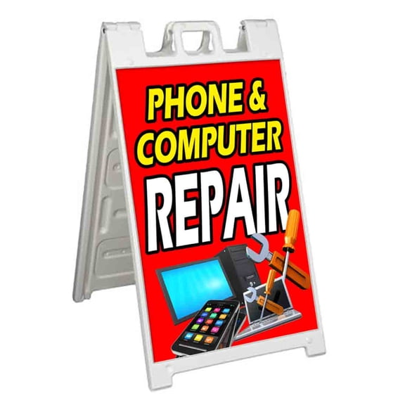 Phone & Computer Repair (24" X 36") Standard A-Frame Signicade, Includes Decal Applied To Stand
