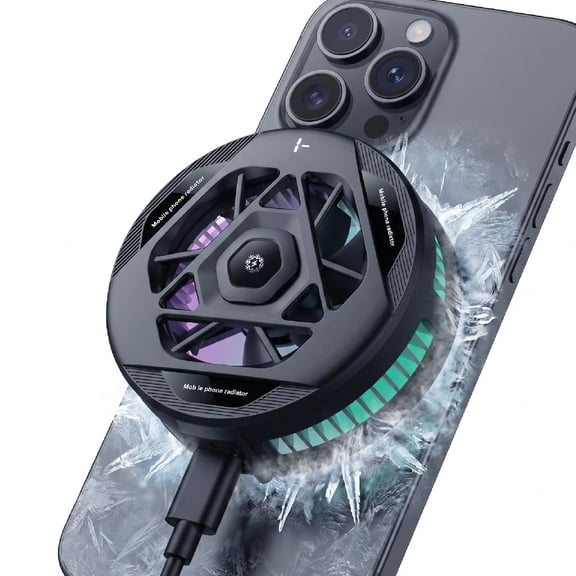 Phone Cooling Fan, Magnetic Radiator with RGB Lights, for Mobile Games and Live Streaming, Universal Compatibility for Android/iPhone/iPad, Large-Area Conduction Cooling (Cooler 1 Black)