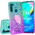 thumbnail image 1 of Phone Cover Compatible for Moto G8 Power Lite Case Liquid Floating Quicksand with Diamond Ring Stand for Magnetic Car Mount and Lanyard - Purple on Teal, 1 of 5