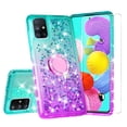 thumbnail image 1 of Phone Cover Compatible for Samsung Galaxy M51 Case Liquid Floating Quicksand with Diamond Ring Stand for Magnetic Car Mount and Lanyard - Purple on Teal, 1 of 5